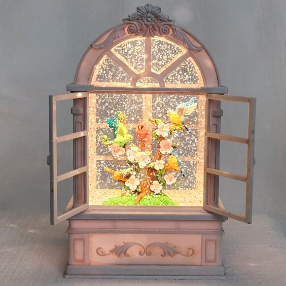 Birds on Flower Blossoms in Aviary LED Light Up Glitter Water Lantern Snow Globe - Picture 4 of 13